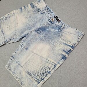 Southpole Men's Slim 38 Light Blue Acid Wash Moto Stretch Denim Shorts